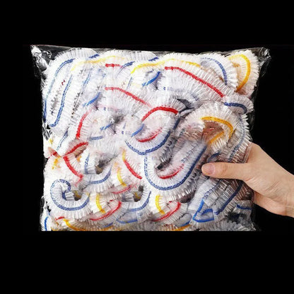 100Pcs Colorful Disposable Food Cover Hats Fruit Cover Elastic Plastic Shower Cap Storage Bag Kitchen Organizer Cling Film