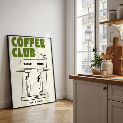 Retro Bonjour Dog Coffee Canvas Print Funny Dog Coffee Club Kitchen Wall Art Poster for Modern Living Room Bedroom Home Decor