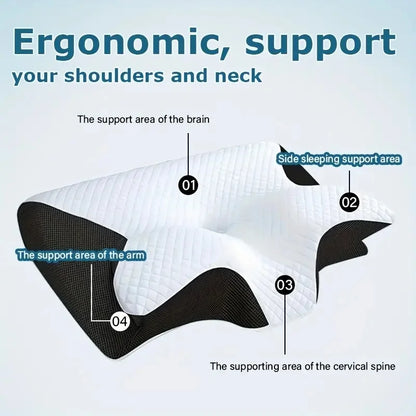 1pc Memory Foam Cervical Pillow, 2 in 1 Ergonomic Contour Orthopedic Pillow for Neck Pain, Contoured Support Pillows,Neck Pillow