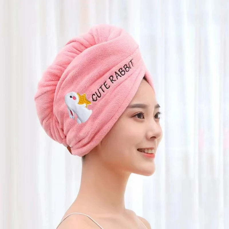 Dry Hair Towel Embroidered Coral Velvet Ladies Microfiber Soft Shower Cap Head Wrap Absorbent Fast Dry Ladies Head Towel