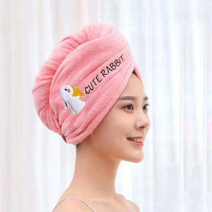 Dry Hair Towel Embroidered Coral Velvet Ladies Microfiber Soft Shower Cap Head Wrap Absorbent Fast Dry Ladies Head Towel