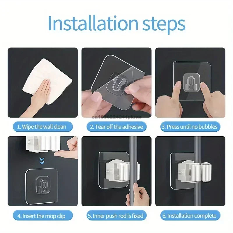Self-adhesive Mop Holder Broom Stand Wall Mounted Mop Support Sweeping Brush Hook Storage Organizer Bathroom Kitchen Accessories