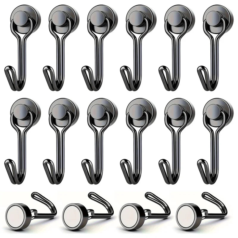 3/6/12/20Pcs Black Magnetic Hooks Cruis Heavy Duty Magnetic Hangers, Extra Strong Magnets with Hook for Hanging, Resistant Base