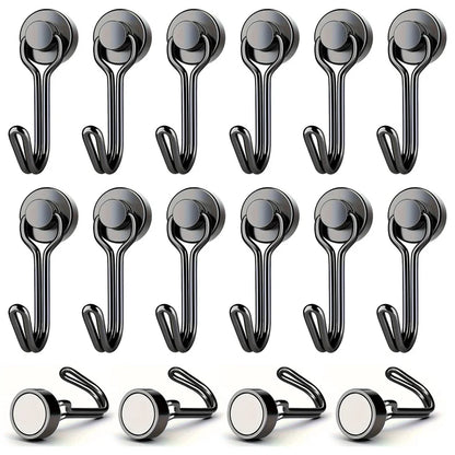 3/6/12/20Pcs Black Magnetic Hooks Cruis Heavy Duty Magnetic Hangers, Extra Strong Magnets with Hook for Hanging, Resistant Base