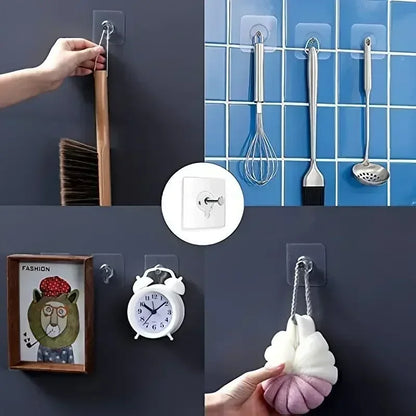 50/10pcs Self-adhesive Wall Hooks for Photo Frame Clock Strong Adhesive Transparent Nails Wall Hook Hangers Hanging Nail Holders