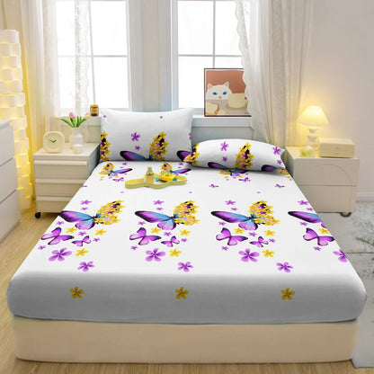 1 Simple Modern Butterfly Printed Matte Fitted Sheet, Bedroom Printed Bed Cover, Bedding (Excluding Pillowcases)