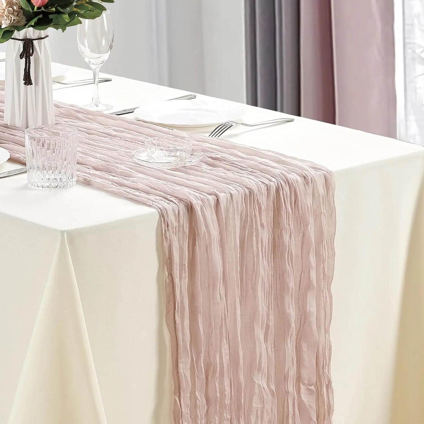 6pcs Cheesecloth Table Runner Boho Gauze Table Runner 40x270cm for Wedding Bridal Shower Birthday Party
