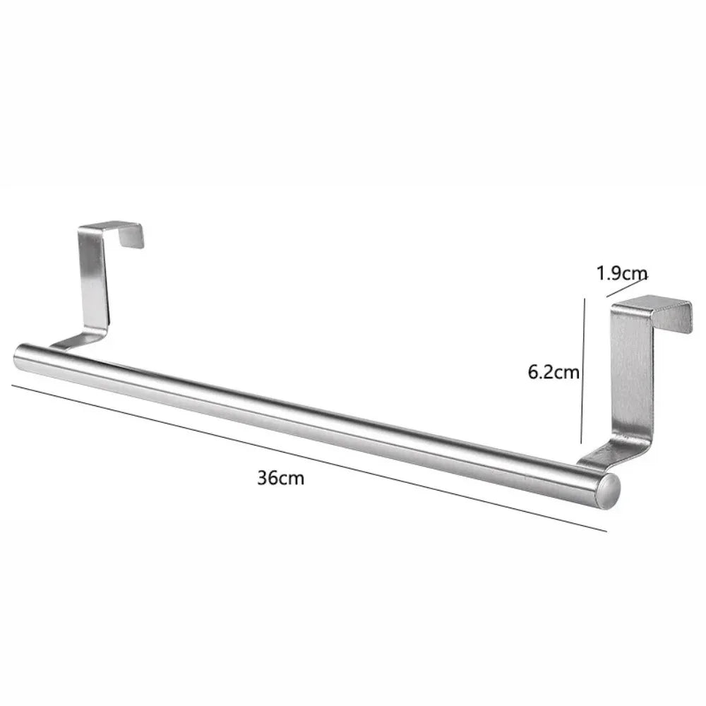 Stainless Steel Towel Rod, No Punched Door Hanging Towel Rack, Bathroom and Kitchen Towel Storage, Durable Space-saving Rack