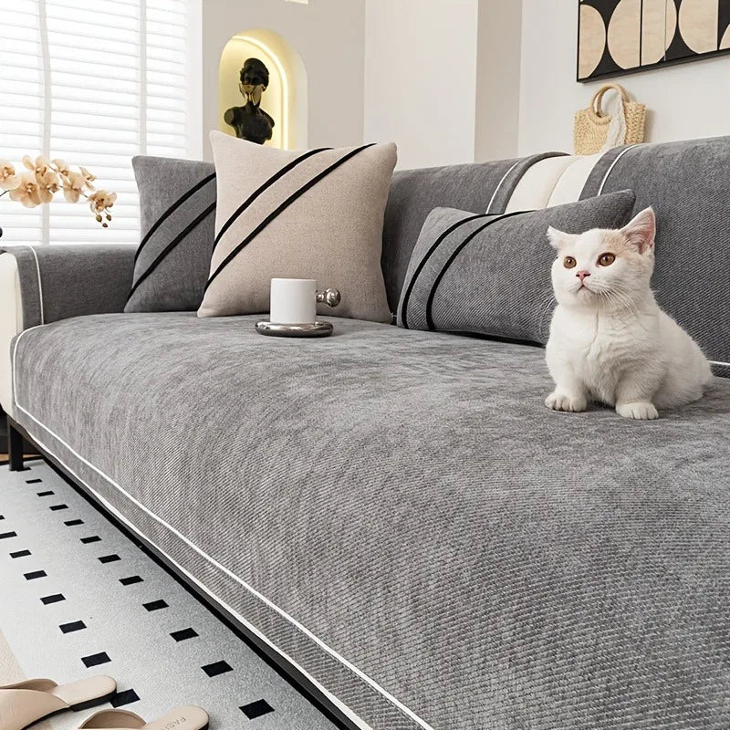 [Heavy Non-Slip Sofa Protector Classic] Luxurious Chenille Sofa Cover with Decorative Stitching - Thick, Sofa Towel