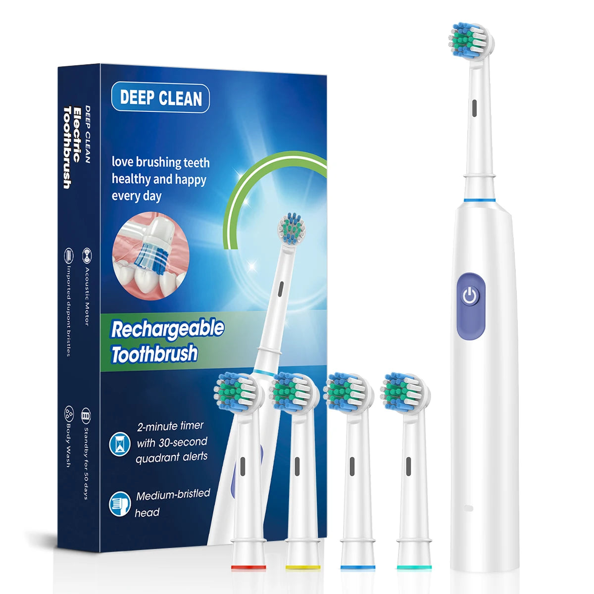 HOMEFISH Electric Toothbrush Rotary Rechargeable Electric Toothbrush for Adults Rotating Toothbrushes with 8 Soft Brush Heads