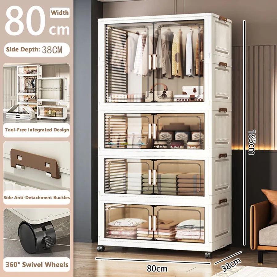 Folding Storage Cabinet Multi-Scene White/Black/Gray Home Office Kitchen Bathroom Multi-Functional Organizer with Doors