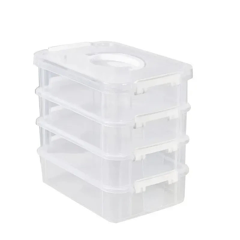 4-Layer Transparent Plastic Storage Box, Stackable Divided Compartments Organizer for Building Blocks, Portable Drawer Container