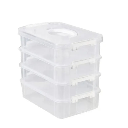 4-Layer Transparent Plastic Storage Box, Stackable Divided Compartments Organizer for Building Blocks, Portable Drawer Container