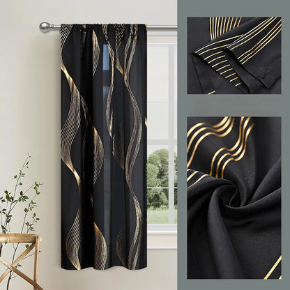 2pcs Luxury Marble Pattern Curtains with Rod Pocket, Blackout Curtains for Living Room, Bedroom, Home Decor, Window Curtains