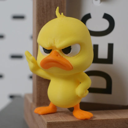 Angry Yellow Duck Statue with Rejecting Gesture. Funny Mini Figurine for Desk, Car, Home Decor. A Playful & Lightweight Gift.