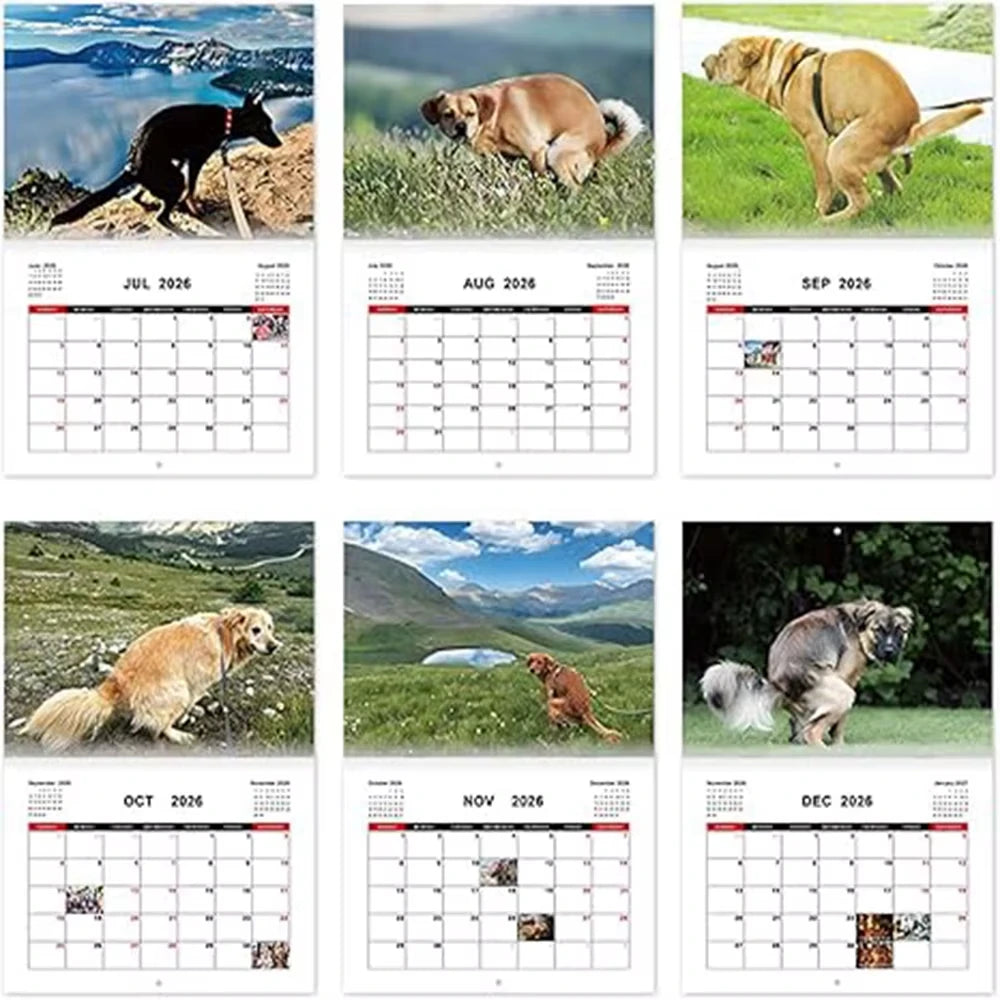 Calendar 2026 Dogs Pooping in Beautiful Places Funny Gag Gifts Thick Paper Wall Calendar Christmas Home Decor Planning Organizer