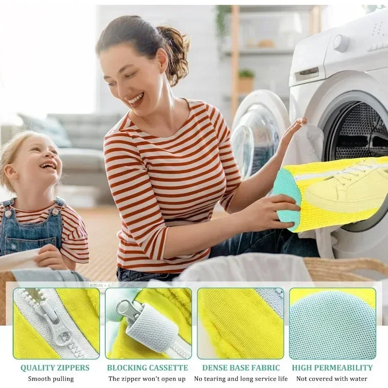 Laundry Bags Shoe Washing Machine Bag-with Zipper Laundry Bag with Rich Fluff Inside,Perfect for Sneakers with Shoe Brush