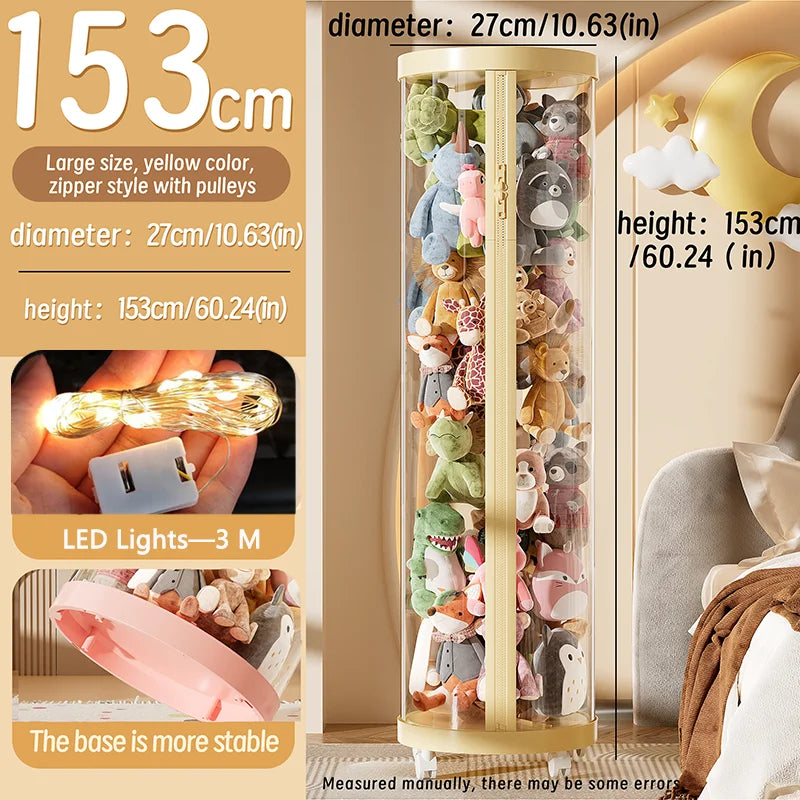 Transparent Doll Storage Box Plush Toy Organization Toy Storage Tube DIY Zipper Bins Kid Christmas Gift Children's Toy Organizer