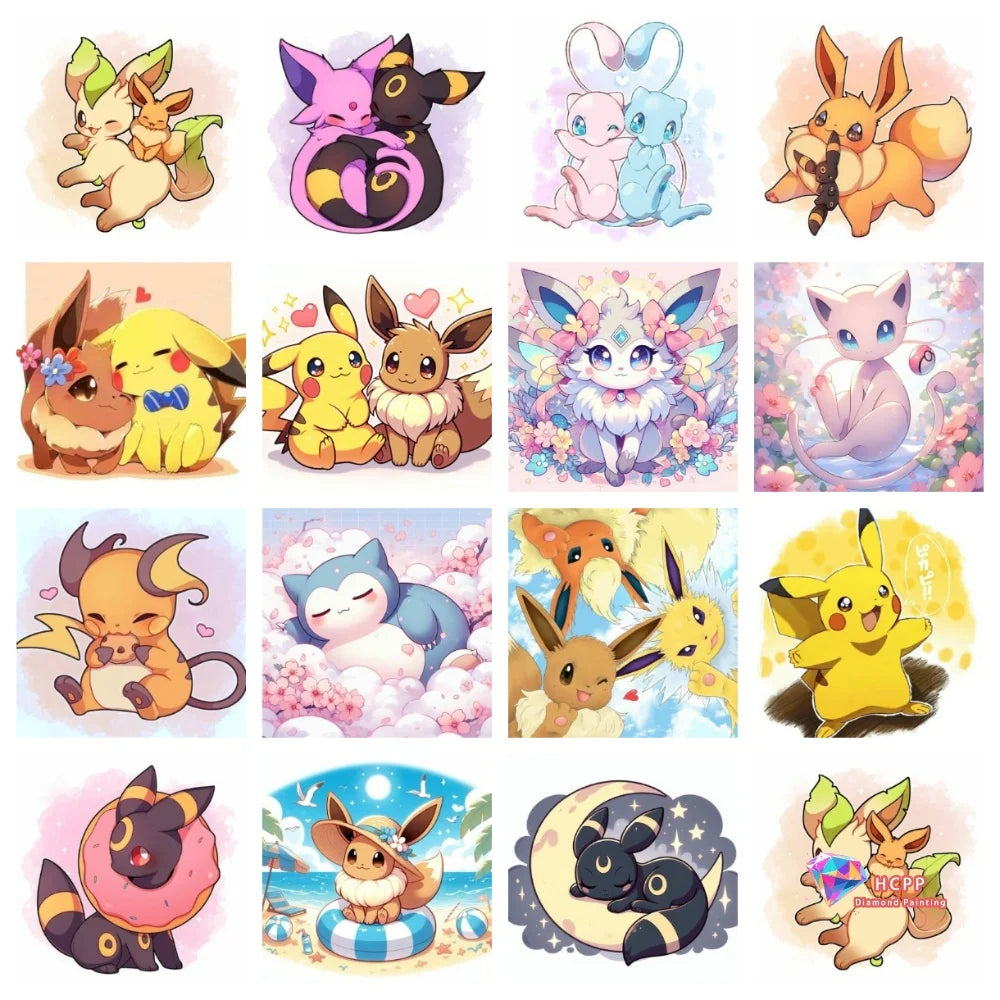 Eevee Pokemon Cute Anime Cartoon Square Round Diamond Painting Kits Cross Stitch Mosaic Embroidery Home Decor 5D DIY Art Gift