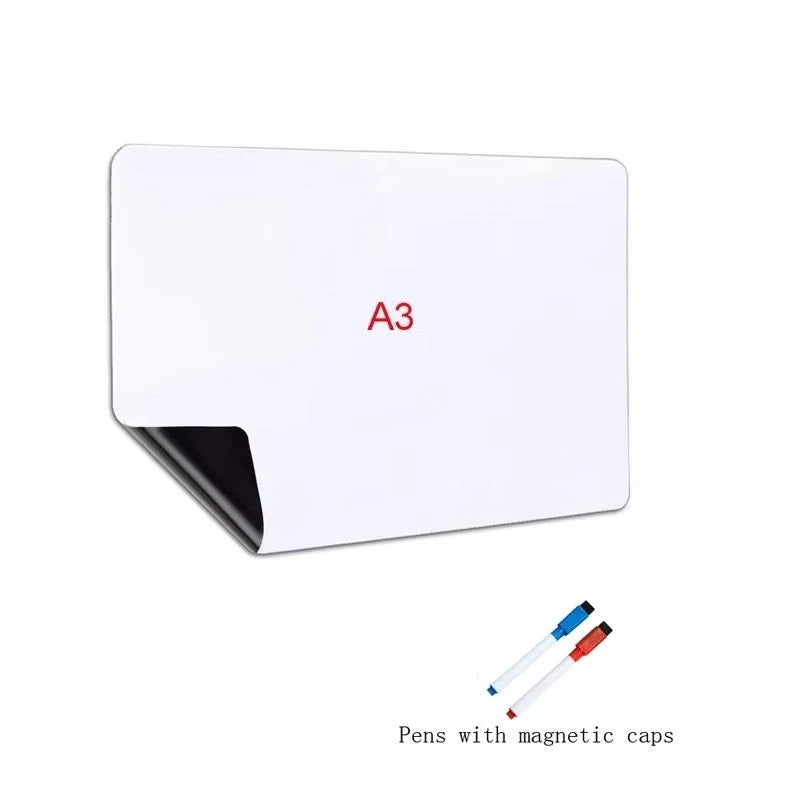 1Pc Flexible Magnetic Whiteboard Stickers A3+A4 with Erasable Markers Refrigerator Memo Board for Kitchen Grocery List