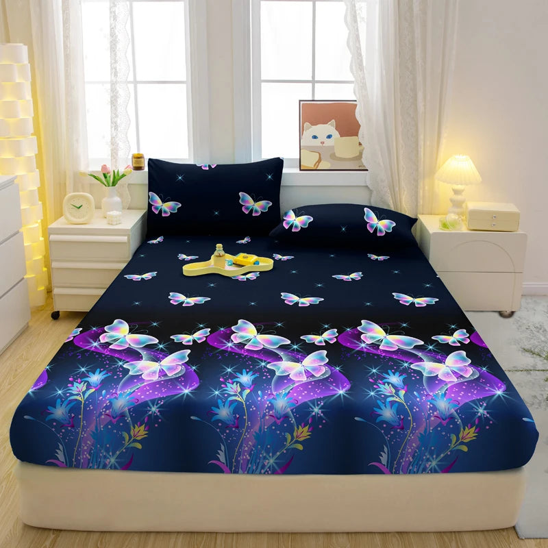 1 Simple Modern Butterfly Printed Matte Fitted Sheet, Bedroom Printed Bed Cover, Bedding (Excluding Pillowcases)