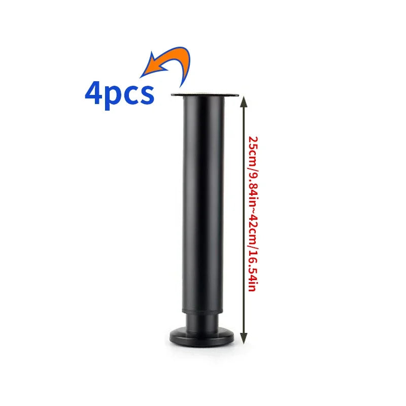 Home 4pcs Adjustable Height Furniture Support Legs, Black Telescopic Table Legs, Used for Tables, Bed Frames, TV Cabinets, Sofas