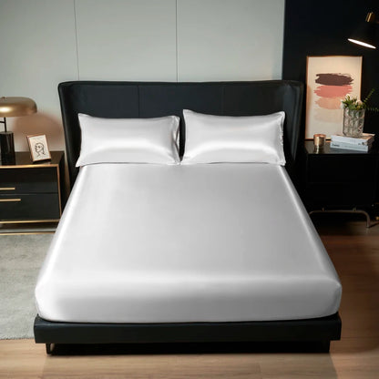 Solid Satin Fitted Sheet - No Pillowcase Ultra Soft & Wrinkle Resistant Bed Cover for Mattress Deep Pocket Design