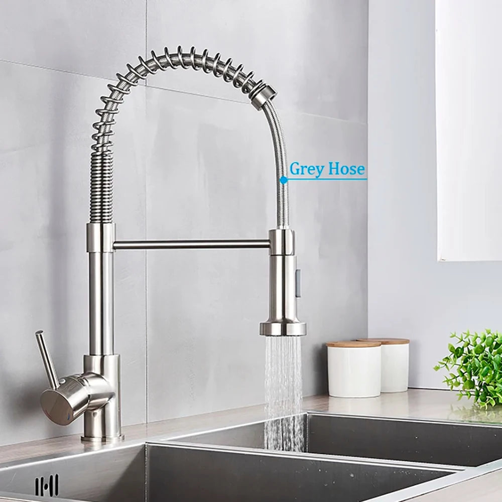 Brushed Nickel Kitchen Faucet Deck Mounted Mixer Tap 360 Degree Rotation Stream Sprayer Nozzle Kitchen Sink Hot Cold Taps Brass