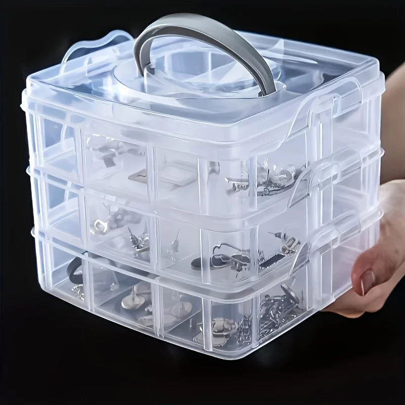 3-layer 18 Compartment Transparent Storage Box, Jewelry and Toy Storage Box, Suitable for Kitchen, Jewelry Organizer