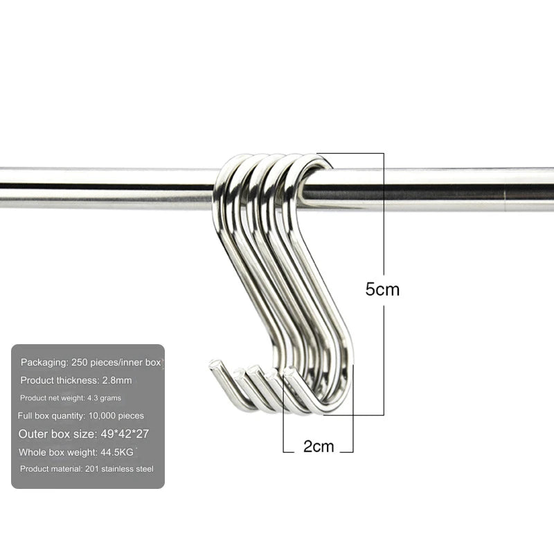 Stainless Steel S Hooks with Sharp Tip Utensil Meat Clothes Hanger Hanging Hooks for Butcher Shop Kitchen Baking Tools