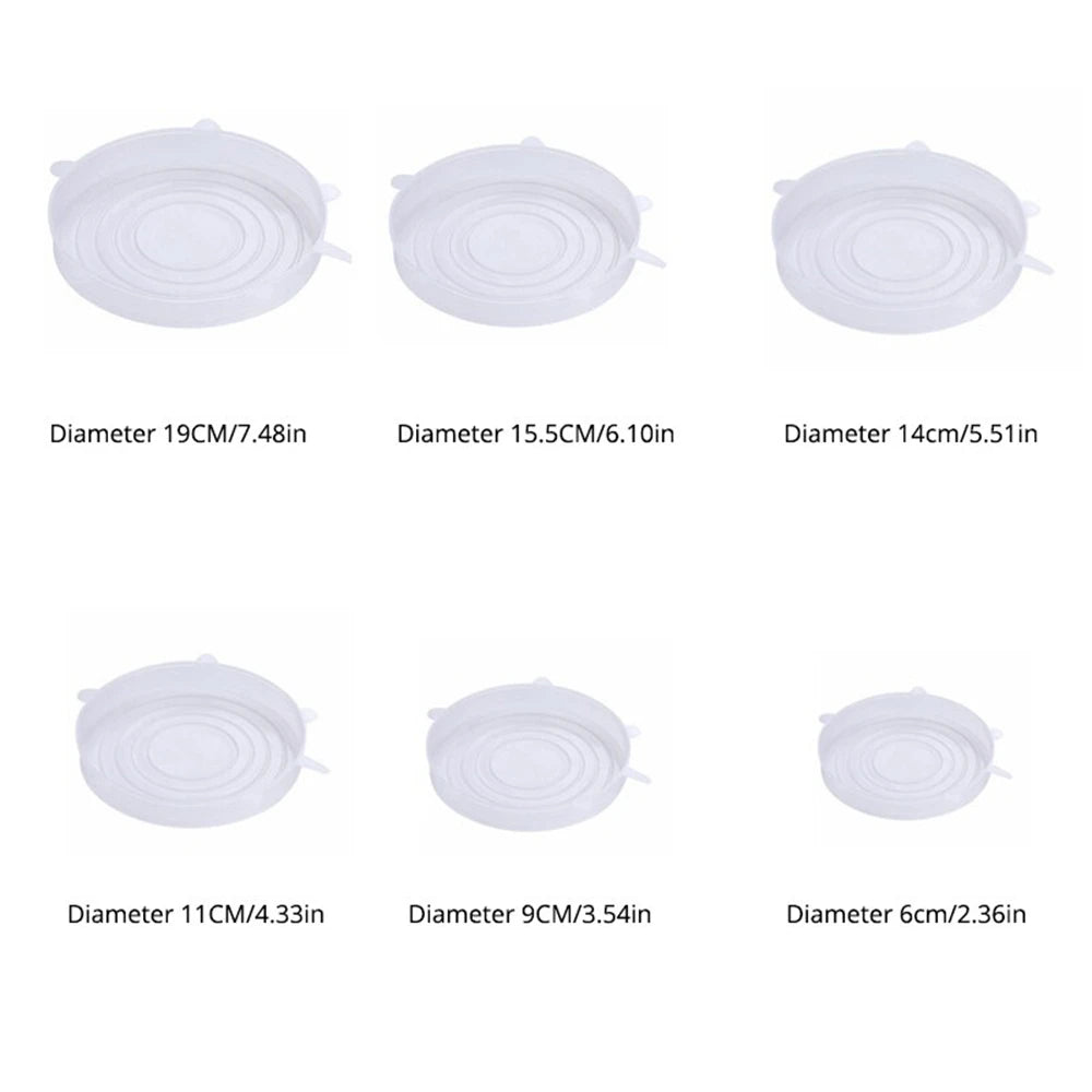 6Pcs/Set Transparent Silicone Kitchen Utensils Fresh-keeping Stretch Universal Bowl Cover Refrigerator Microwave Oven Sealed