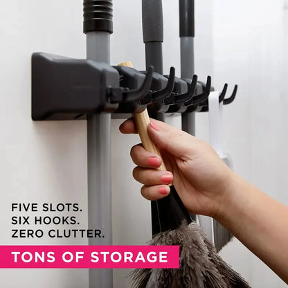 Wall Mounted Mop Holder Broom Hanger 3/4/5 Position Multi-Functional Black Magic Plastic Storage Rack for Home Kitchen Bathroom