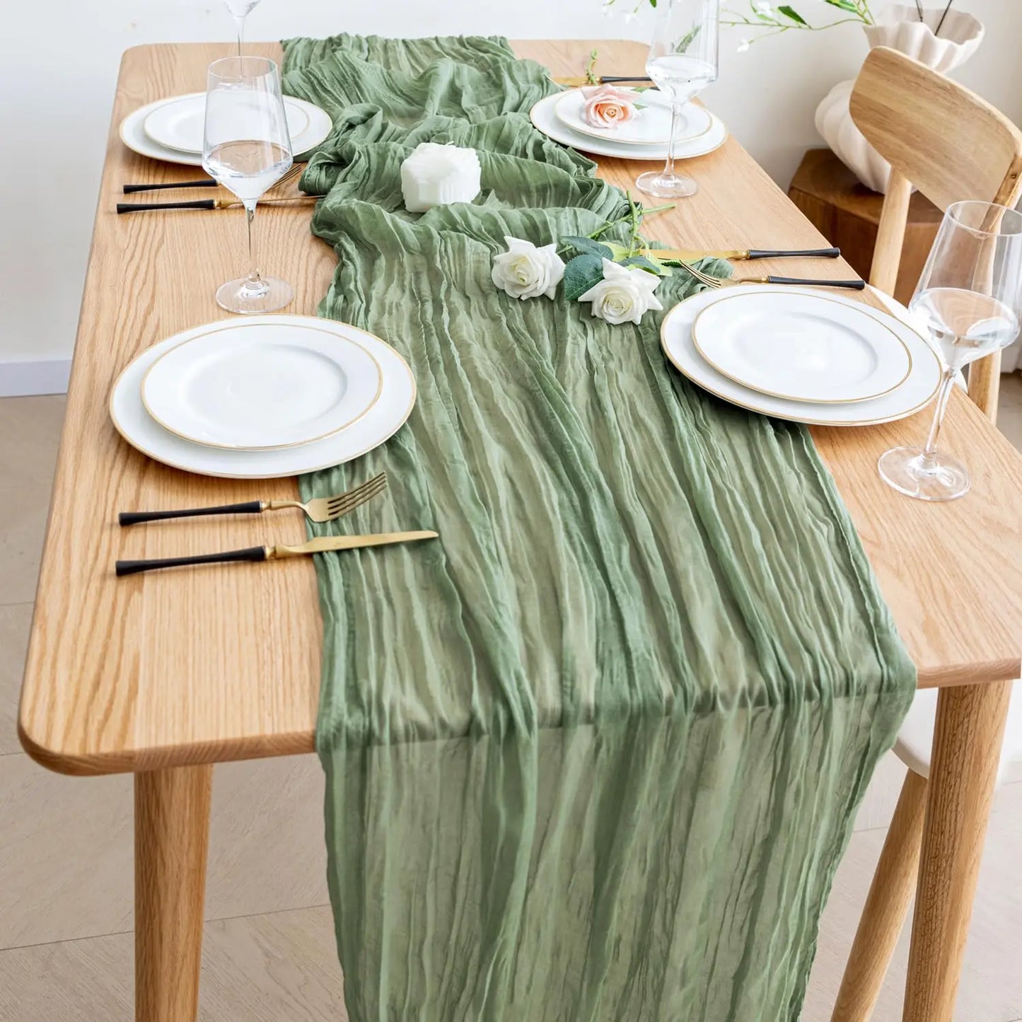 6pcs Cheesecloth Table Runner Boho Gauze Table Runner 40x270cm for Wedding Bridal Shower Birthday Party