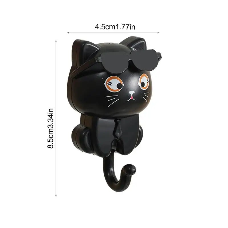 Coat Hooks Cat Key Holder Cute Cat Key Hook with Sunglasses Adhesive Coat Hooks Key Holder for Wall Decorative for Coat Bag