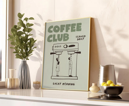 Retro Bonjour Dog Coffee Canvas Print Funny Dog Coffee Club Kitchen Wall Art Poster for Modern Living Room Bedroom Home Decor