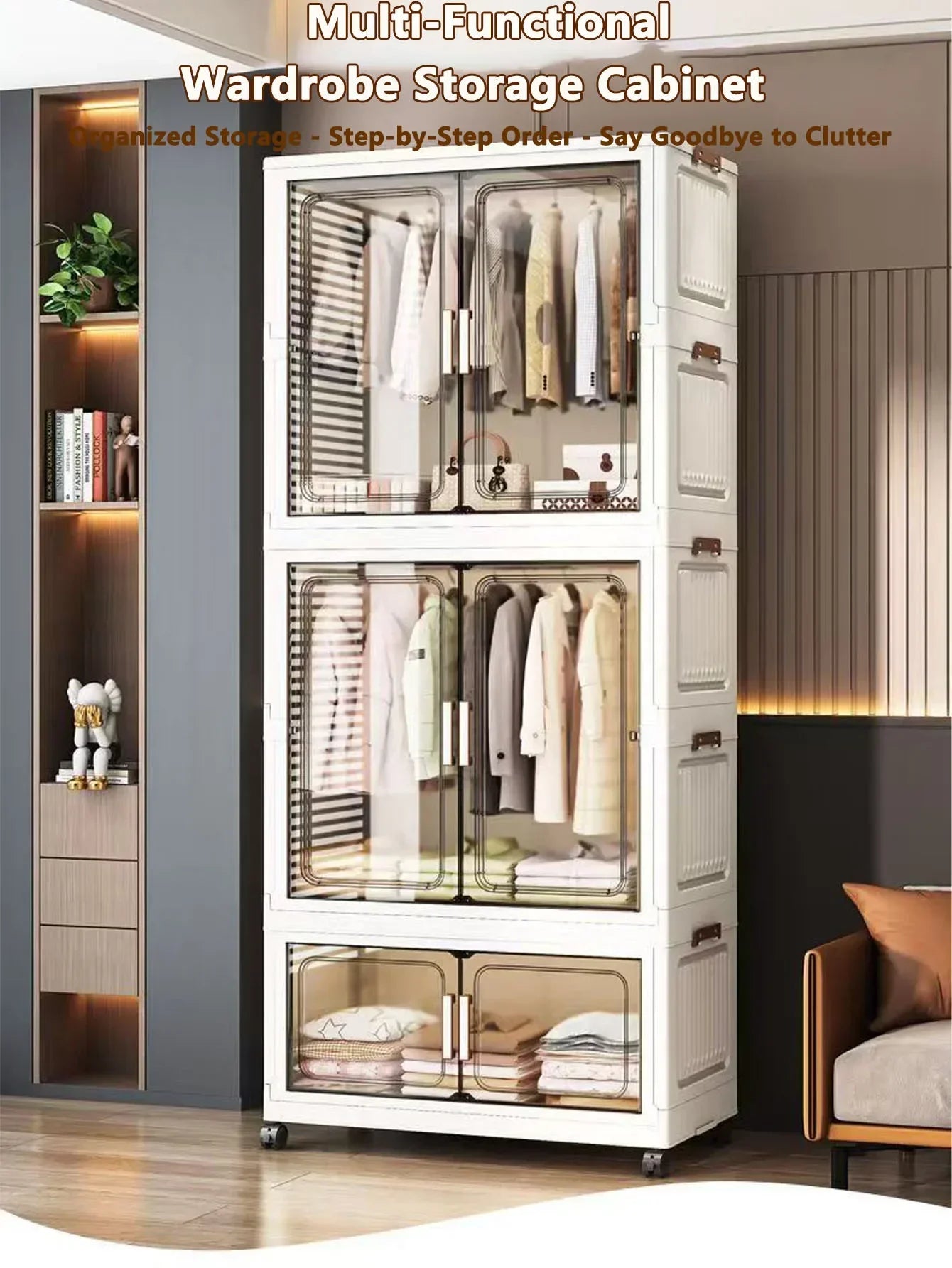 Folding Storage Cabinet Multi-Scene White/Black/Gray Home Office Kitchen Bathroom Multi-Functional Organizer with Doors