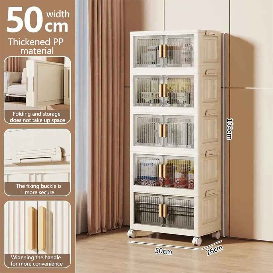 Folding Storage Cabinet Multi-Scene White/Black/Gray Home Office Kitchen Bathroom Multi-Functional Organizer with Doors
