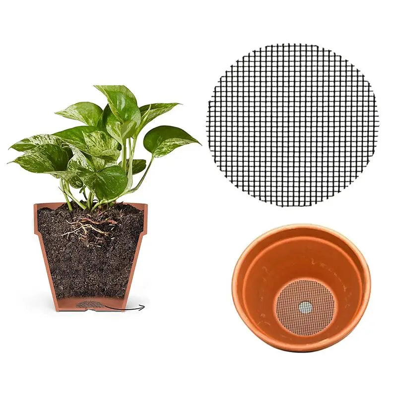 50pcs Breathable Anti-Leak Mesh Pot Seal Prevents Soil Loss, Fits Drain Holes, Durables Polymer Net for Flower Pots & Planters