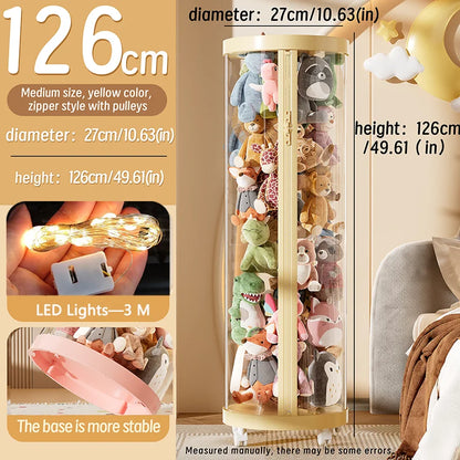 Transparent Doll Storage Box Plush Toy Organization Toy Storage Tube DIY Zipper Bins Kid Christmas Gift Children's Toy Organizer