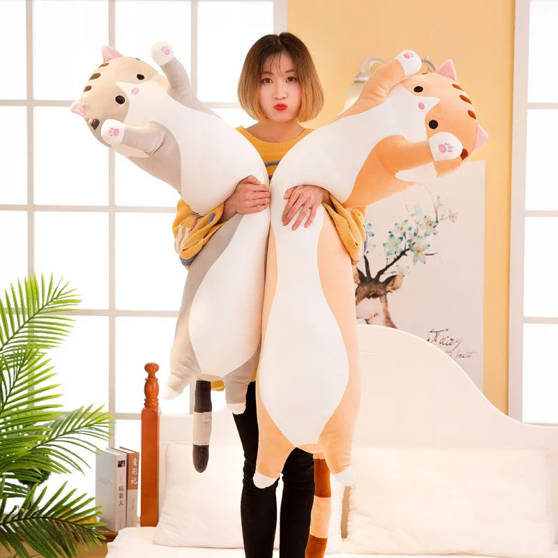 Cute Cat Plush Body Pillows Cartoon Long Strip Stuffed Throw Pillow Sofa Bedroom Back Cushion Home Decoration Exquisite Gifts