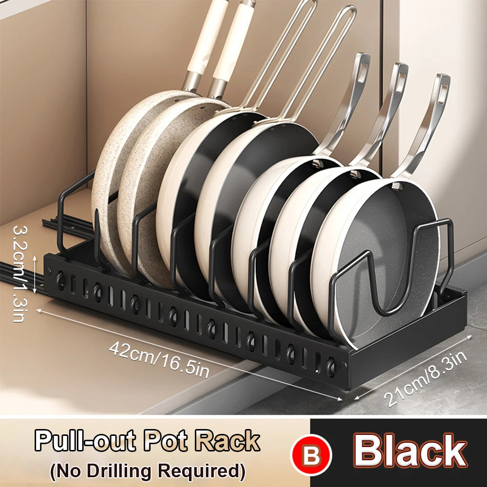 Pull out Pots and Pans Organizer Sliding Pot Lid Holder Kitchen Spice Rack Tableware Organizer Multifunctional Dish Drying Racks