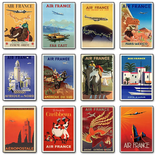 Air France Airline Advertising Vintage Travel Posters and Prints Canvas Printing Wall Art Picture for Living Room Home Decor