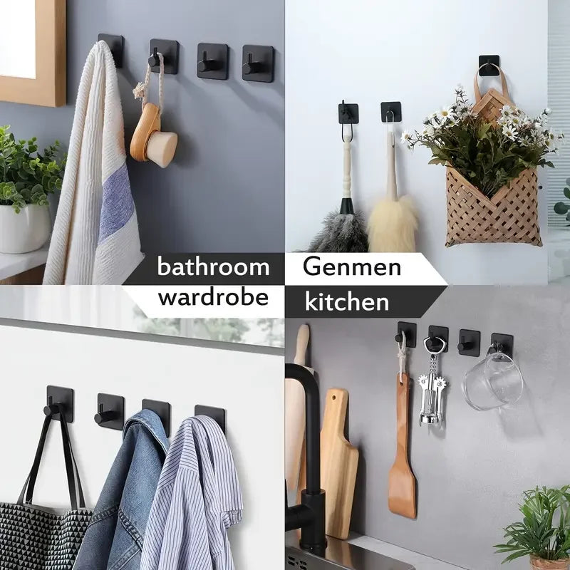 Adhesive Wall Hooks Towel Key Cloth Coat Rack Door Bathroom Robe Hanger Kitchen Bag Sticky Hook Organizer For Hanging Hat