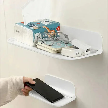 1pcs Wall Mounted Shelf Saving Space Foldable Storage Rack Punch-Free Phone Holder Wifi Router Storage Tray BathroomOrganizer