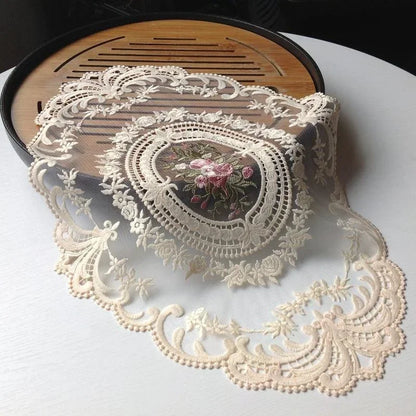 European Oval Lace Embroidery Coaster Bedroom Study Kitchen Cup Table Mat Food Fruit Plate Cover Decoration