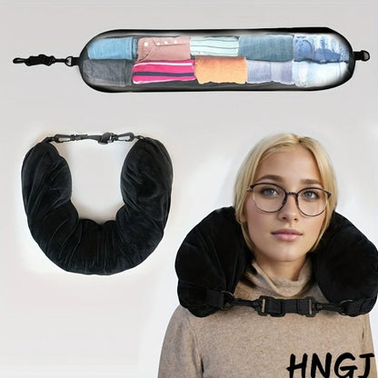 2026 NEW Fashion Travel Pillow With Storage Pouch, Adjustable Polyester Neck Support, Comfortable & Lightweight