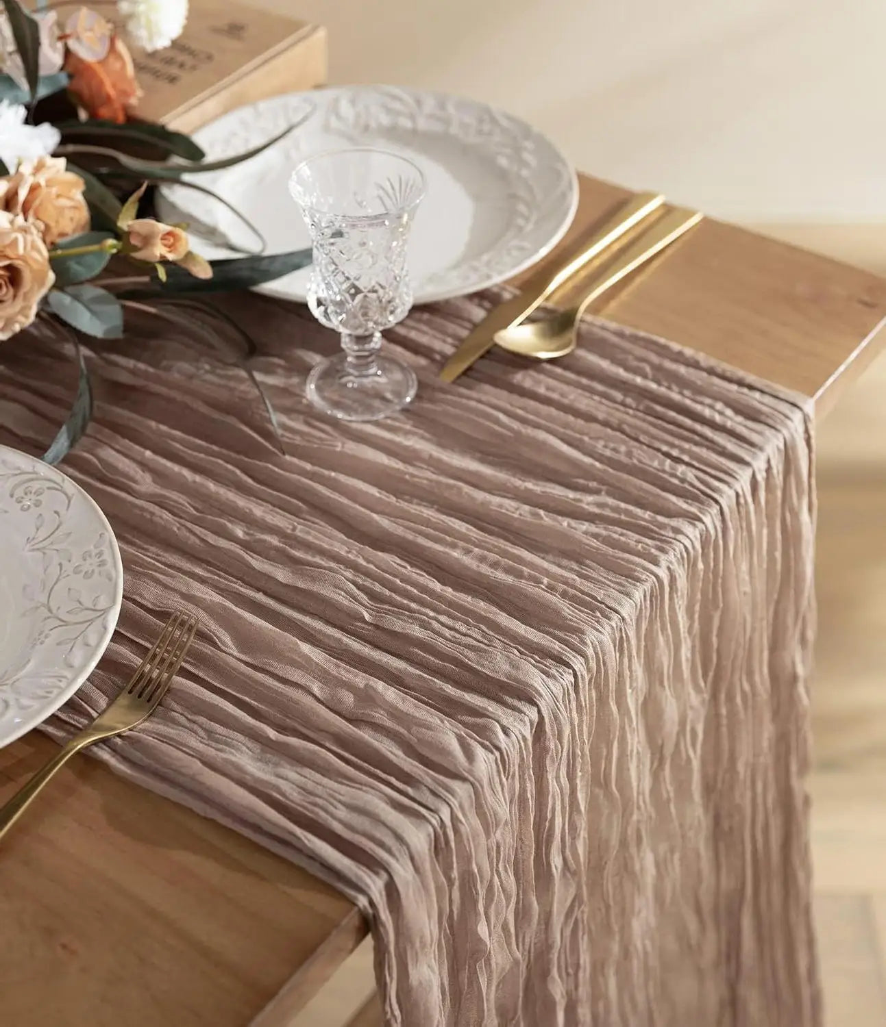 Boho Cheesecloth Table Runner, Semi-Sheer Gauze Fabric Rustic TableRunner for Wedding Bridal Shower Party Banquet