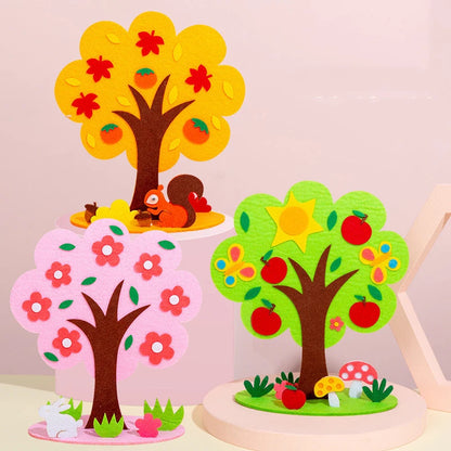 DIY Handmade Four Seasons Tree Crafts Toys Non-woven Material Paste Game Kindergarten Teaching Aids Home Decor Kids Puzzle Toys