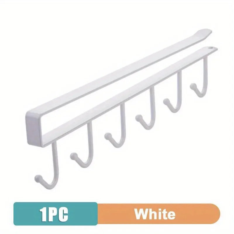 1pc Kitchen Shelf Storage Clothes Hanging Organizer Cup Holder Glass Mug Holder 6 Hooks Storage Rack 2030