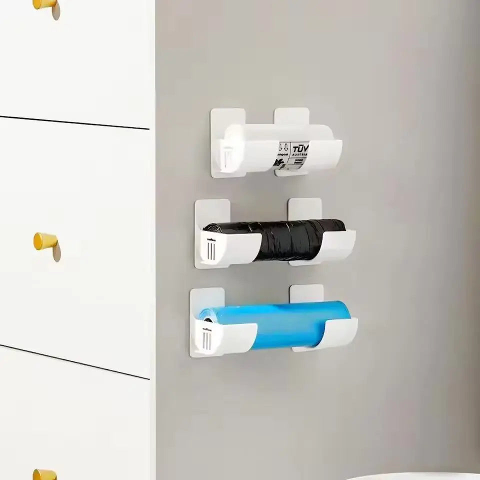 Wall Mounted Organizer No Hole Storage Tray Kitchen Shelf Cling Film Trash Bag Organizer Cabinet Refrigerator Side Storage Shelf